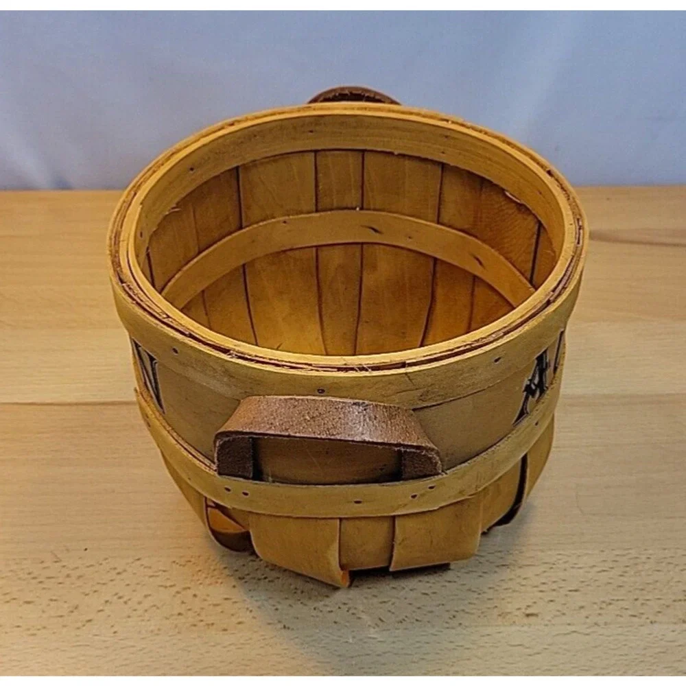 Autumn Basket Farmhouse Fall Wood Leather Handles 9.5” x 6” Harvest Spellout